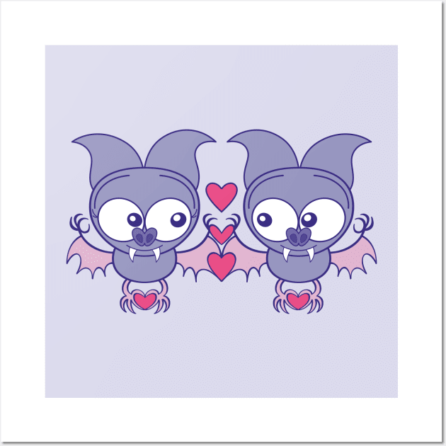 Couple of cute bats madly falling in love Wall Art by zooco